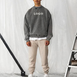 Derniers sweatshirts en éponge française 100% coton de haute qualité pour hommes chemises personnalisables à impression numérique de style vintage lavées à l'acide - Product Image 4