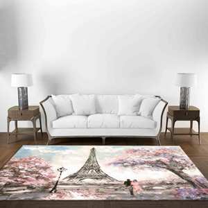 Alfombra Torre Eiffel: Árbol con Hojas Rosas, Decoración Romántica de París, Alfombra de Chenilla - Product Image 2