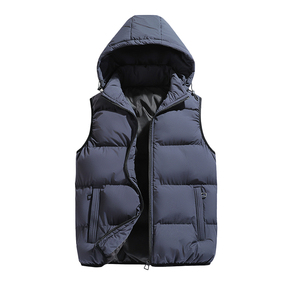 Haute qualité hiver chaud Polyester hommes à capuche zippé matelassé gilet manteau col montant Logo personnalisé solide veste de sport motif - Product Image 6