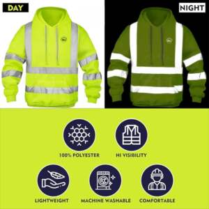 Sudadera CON CAPUCHA DE SEGURIDAD reflectante de manga larga de invierno ANSI Clase 3 Flash LED Clima frío Exterior 100% Poliéster Fleece 450 GSM ZUNEZI - Product Image 2