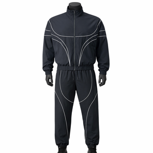 Men’s <b>Black</b> Reflective Tracksuit Set Lightweight <b>Windbreaker</b> Jacket & Jogger Pants Custom Logo Sportswear Streetwear Tracksuit - Product Image 1
