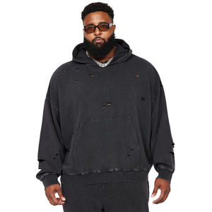 Sweat-shirts à capuche pour hommes de style OEM, délavés à l'acide, effet usé, logo personnalisé, coupe ample, décontractés, pour l'extérieur, pour l'hiver - Product Image 1