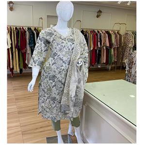 Traje de tela Maslin de alta calidad con pantalón cosido de trabajo impreso y Dupatta coordinada para uso diario festivo y de fiesta - Product Image 1