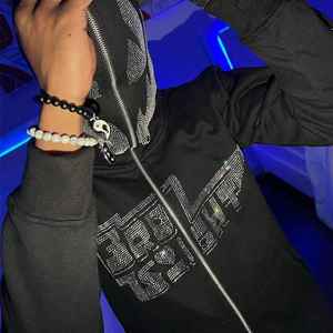 Sudadera con capucha de algodón estampada de alta calidad para hombre, sudadera con cremallera completa personalizada para ropa de invierno, fabricante de sudaderas con diamantes de imitación - Product Image 2