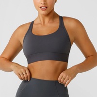 Soutien-gorge de sport sans bretelles pour femme - Finition brossée, bonnets C/D, push-up, sans armatures, grande taille, pour yoga, gym, course à pied, fitness, avec bretelles croisées