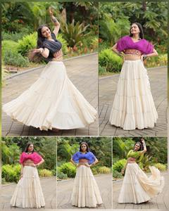 Chaniya choli en coton kora entièrement cousu de qualité supérieure modeste et à la mode avec coutures à volants standard Leheriya Print pour adultes - Product Image 3