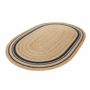 Minimal Design Natural Jute Oval <b>Rug</b> Subtle Black Border Stripe Washable Durable Eco-Friendly Reversible <b>Rug</b> for Classic - Product Image 6