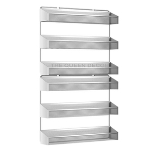 Porte-épices mural moderne à 6 niveaux en acier inoxydable Verre poli brillant avec rangement multifonctionnel sur pied - Product Image 1