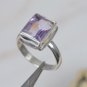 Natural Purple Amethyst Bezel Setting 925 Sterling Silver Rectangle Shape Faceted <b>Customized</b> Logo Gift Ladies Engagement <b>Ring</b> - Product Image 1