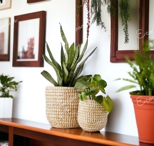 Grand panier à fleurs moderne et élégant en rotin et osier en bambou pour jardinière d'extérieur beau décor à la maison - Product Image 3