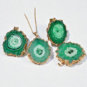 Pendentif en quartz solaire vert plaqué or - Charme en agate druzy en argent 925 - Fabrication de colliers en gros - Product Image 3