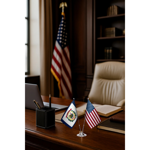 West Virginia & U.S. Custom Desk <b>Flag</b> Set Digital Printing Satin Silk Plastic Polyester Pennant <b>Flags</b> with Aluminum <b>Pole</b> - Product Image 3