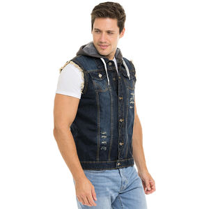 Chalecos vaqueros informales ajustados para hombre, chaqueta sin mangas de estilo rasgado, botón a prueba de viento, cierre a presión, ropa de calle, chaleco vaquero con sudaderas con capucha - Product Image 6