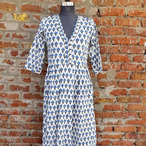 Hand Block Printed 100% Cotton Indian Dress Casual <b>Tunics</b> and Long Gown with Embroidered Decoration" - Product Image 1