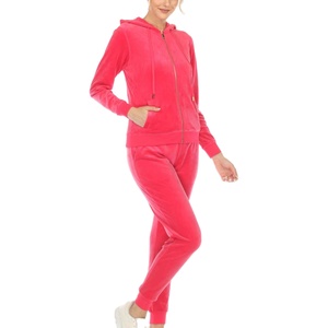 Ensemble de jogging sur mesure à texture lisse, couleur unie minimaliste, ensemble de loisirs haut de gamme, survêtement en velours pour femme - Product Image 1