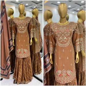 Diseñador de bordado pesado trabajo de piel sintética indio y pakistaní desgaste de fiesta Salwar Kameez humedad que absorbe aspecto elegante - Product Image 1