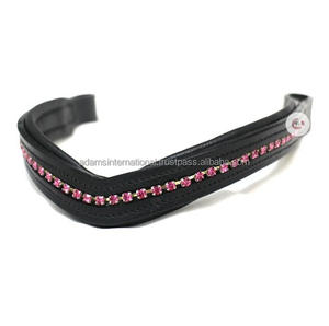 Banda de cuero personalizada para cejas de caballo, banda de cuero con forma de onda de piedra del Rin ostentosa hecha a mano, Fabricante Mayorista exclusivo - Product Image 3