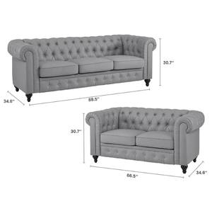 Ensemble canapé Chesterfield avec cuir gris bois d'acajou massif-meubles en bois antiques Fabrication artisanale de Jepara Indonésie - Product Image 2