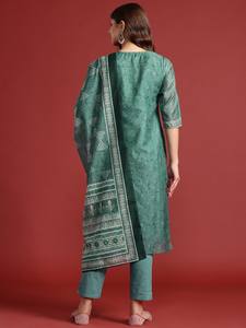 Mujeres étnicas Indie Prints poliéster Kurta con pantalones y Dupatta indio pakistaní Salwar kameez traje - Product Image 3