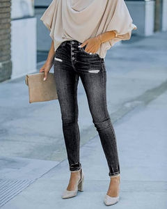 <b>Women</b> High Waist Black Denim <b>Jeans</b> <b>Slim</b> Fit Button Front Stretch Skinny Pants Casual Stylish <b>Jeans</b> for Ladies - Product Image 2