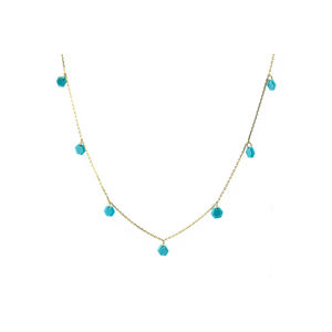 Collar de Oro Sólido de 14K con Turquesa y Diamantes, Joyería Minimalista, Collar de Cadena, Fabricante de Joyería - Product Image 1