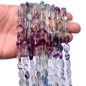 Multi Fluorite 9x12mm Gemstone Smooth Oval <b>Beads</b> Natural Rare Fluorite Semiprecious Gemstone Oval <b>Loose</b> <b>Beads</b> for Jewelry Making - Product Image 2