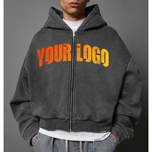 Sweat à capuche vintage lavé avec logo personnalisé nouveauté Sweat à capuche homme lavé à l'acide Sweat à capuche homme grande taille Sweat à capuche zippé - Product Image 1