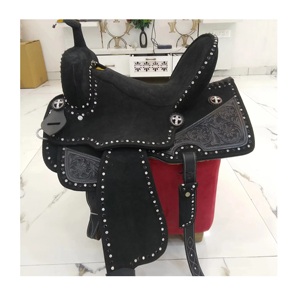 เบาะหนังแบบเย็บปะลายดอกไม้สไตล์ตะวันตกหนังสีดำสำหรับนักขับขี่เบาะหนังสีดำ - Product Image 2