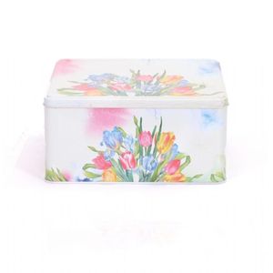 235x235x110 Square Tin Decorative <b>Storage</b> <b>Box</b> 5.8L Capacity with Slip Lid Features <b>Floral</b> Tulip Design - Product Image 2