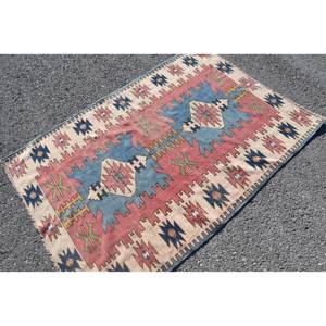 Alfombra Kilim turca Vintage, rojo, azul, 3,9x5,9 pies, diseño de retazos de estilo clásico, látex de lana para sala de estar, pasillo, rompecabezas de PP - Product Image 2
