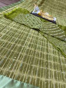 2022 nueva llegada de moda Georgette secuencia trabajo Sari con espejo Real bordado Material pesado boda fiesta desgaste blusa Surat - Product Image 6