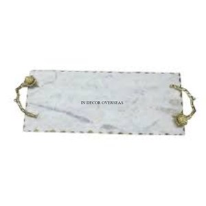 Plateau de service fabriqué en marbre de qualité supérieure avec poignées en métal de créateur plaqué or au prix le plus bas - Product Image 4