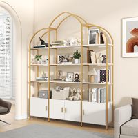 VEKIN Étagère Moderne en Bois Doré Blanc Arqué, Grande, Robuste et Durable, Meuble de Rangement avec Portes Inférieures pour Salon