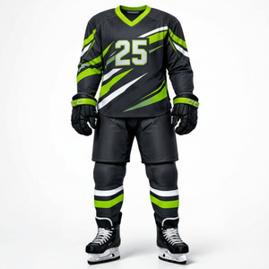 Uniforme de Hockey sobre Hielo Negro y Verde Neón Más Popular - Diseña Tu Propio Logotipo Ropa Deportiva Jersey con Patrón de Rayos Dinámicos - Product Image 1