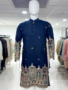 Ropa de Boda, Kurta Pajama de Algodón Semi-Sintético con Bordado de Lentejuelas, Exportador y Proveedor Mundial desde Surat al Precio Más Bajo - Product Image 3