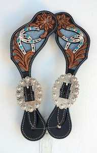 Sangles d'éperons courbées et usinées en cuir peint à la main de qualité supérieure de l'exportateur indien - Product Image 2