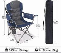 Chaise de Camping adulte bleue entièrement rembourrée en plein air pliante robuste 350 LBS support pour téléphone portable porte-gobelet sac isotherme bretelles
