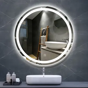 Espejo redondo retroiluminado más vendido con espejo de baño esmerilado antivaho con luz frontal Espejo LED difusor acrílico OEM