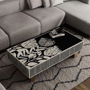 Table basse d'inspiration antique avec incrustations en os, tiroir de rangement, meuble élégant fait main, décoration d'espace de vie - Product Image 2