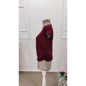 Blusa Casual de Manga Corta con Cuello Redondo y Detalles Fruncidos Laterales para Mujer, Corte Regular, Diseño Liso para Uso Diario - Product Image 6