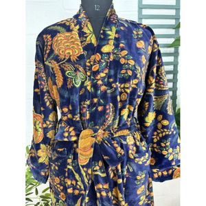 Peignoir Kimono Unisexe en Velours de Luxe, Veste Réversible en Soie Double Face, ODM, Cadeau Élégant, Ikat Vert Malibu Bleuâtre pour l'Automne, à nouer - Product Image 2