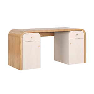 Modern Curved <b>Solid</b> <b>Wood</b> Office <b>Desk</b> with Storage Cabinets Minimalist Writing Table for Home Office Study Room Furniture - Product Image 3