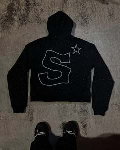 เสื้อสเวตเตอร์ผ้าซาตินมีฮู้ดลายซาตินมีฮู้ดแบบเต็มมีซิปรูดเต็มสำหรับผู้ชายเสื้อสเวตสูทผ้าปะติดพลอยเทียมสำหรับ100% - Product Image 1