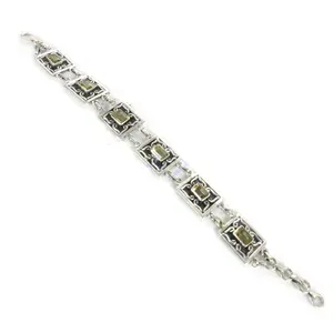 Bijoux en argent sterling 925 avec citrine pour femmes, bracelet à maillons et chaîne tendance, plaqué argent, cadeau - Product Image 1