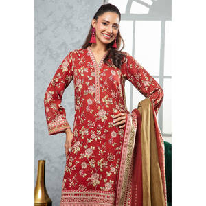 Conjunto de Vestido Pakistaní de 3 Piezas en Algodón Khaddar WNS-52095, Anarkali Salwar Kameez Pintado a Mano con Dupatta para Festivales, Ropa Étnica - Product Image 4