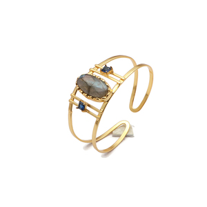 Brazalete de tres piedras preciosas de Topacio Azul, joyería, brazalete de iolita chapado en oro, conjunto de puntas, pulsera de piedras preciosas pequeñas cuadradas - Product Image 4