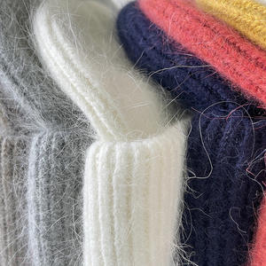 หมวกถักไหมพรมแองโกร่าทำด้วยมือหมวกฤดูหนาวสีทึบหมวกบีนนี่หมวกผลิตด้วยถัก - Product Image 4