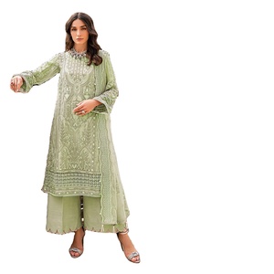 ชุดเดรสผ้าโปร่งบางแท้สำหรับผู้หญิงชุดเดรสของปากีสถานสำหรับงานปักสไตล์ยาว - Product Image 1