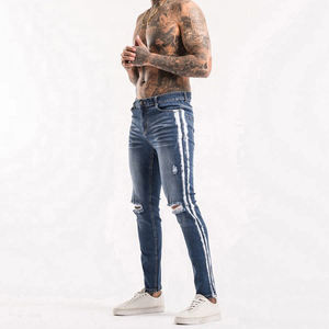 Conçu sur mesure hommes taille haute Stretch ajusté Jeans pantalon solide impression décontracté Denim Streetwear en détresse haute rue tricoté - Product Image 3
