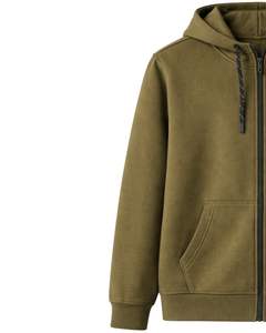 Sweat à capuche zippé vert olive pour homme, en molleton de coton premium, sweat à capuche décontracté d'hiver, veste streetwear avec poches, OEM en vrac - Product Image 4
